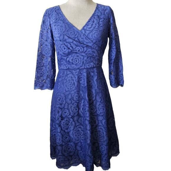 Adrianna Papell Blue Lace A Line Cocktail Dress Size 2 - Picture 1 of 5